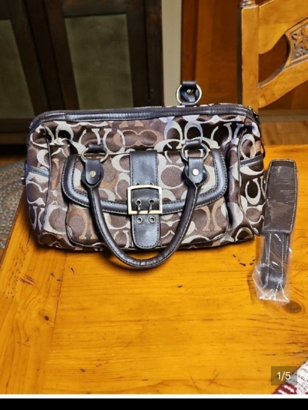 Coach Brown Signature Canvas Satchel with Dark Brown Trim